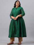 Juniper Women`s Jadegreen Chanderi Silk Solid Anarkali Kurta with Inner - Distacart