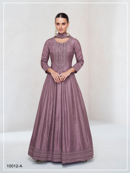 Anaita Onion Pink Embroidered Vichitra Silk Stitched Anarkali Suit