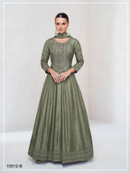 Anaita Light Olive Embroidered Vichitra Silk Stitched Anarkali Suit - Distacart