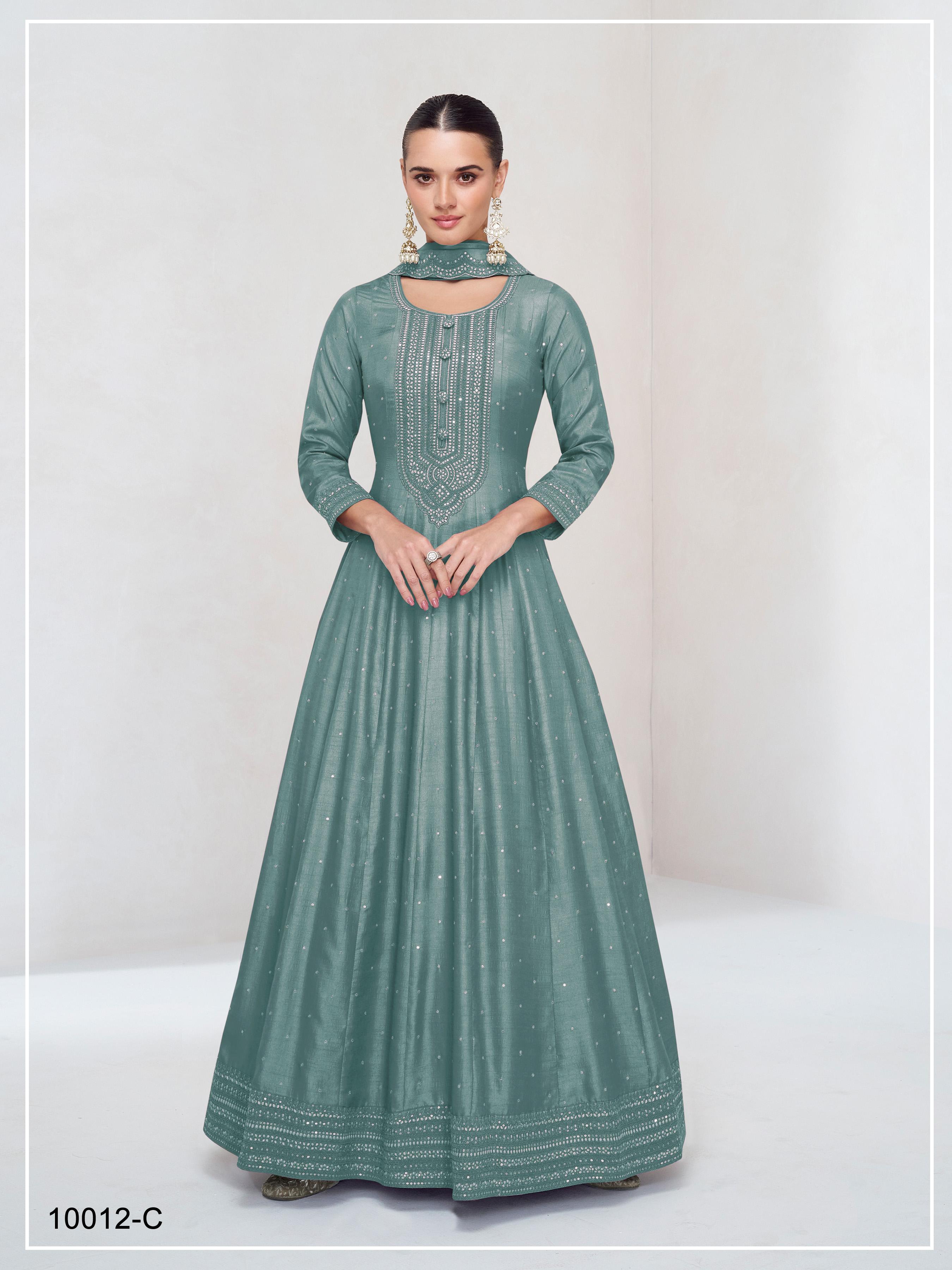 Anaita Teal Green Embroidered Vichitra Silk Stitched Anarkali Suit - Distacart
