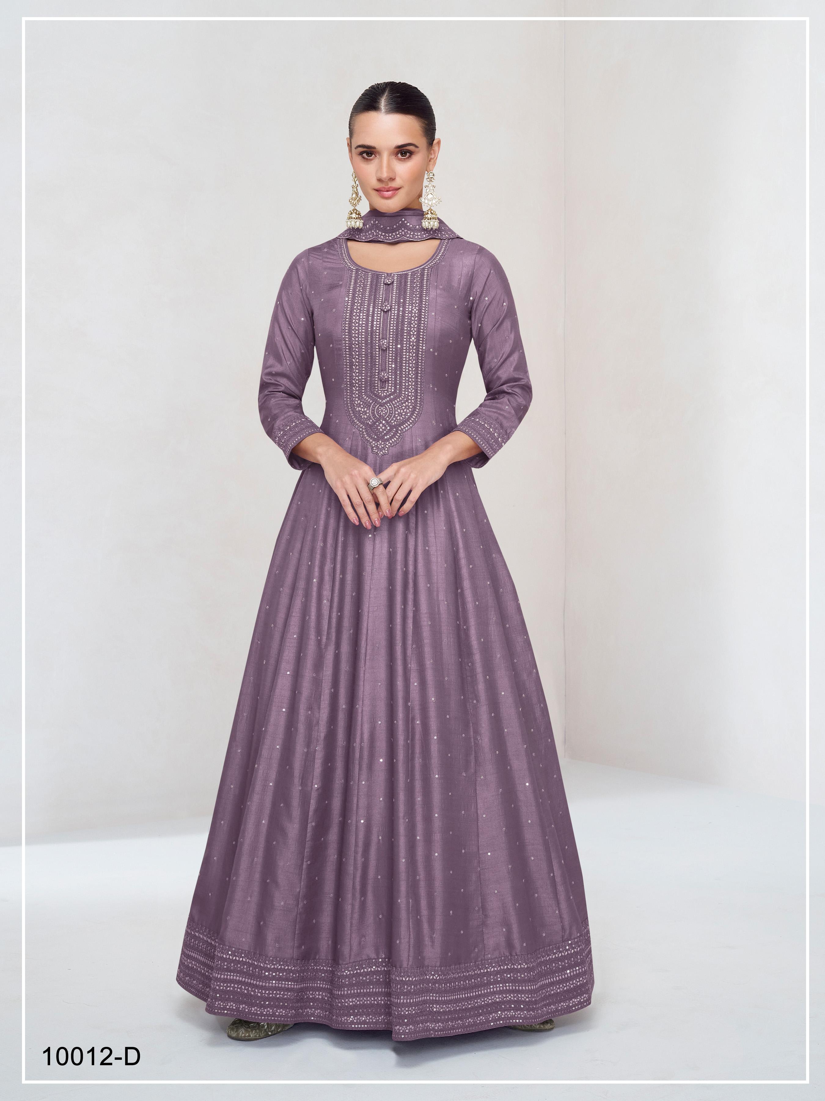 Anaita Lavender Embroidered Vichitra Silk Stitched Anarkali Suit - Distacart