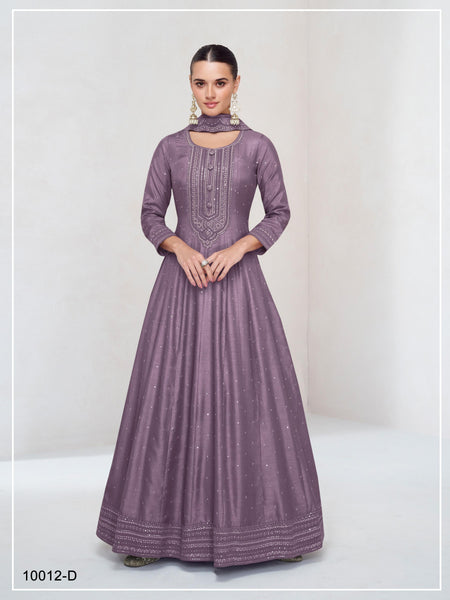 Anaita Lavender Embroidered Vichitra Silk Stitched Anarkali Suit