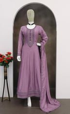 Anaita Lavender Embroidered Vichitra Silk Stitched Anarkali Suit - Distacart