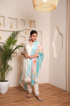 Lorenvalley Offwhite Chanderi Cotton Embroidered Work Kurta Set - Distacart