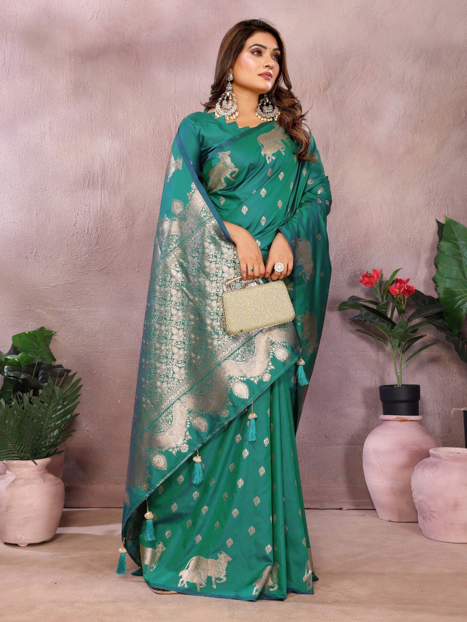 Anaita Green Premium Banarasi Tissue Silk Saree With Gala Weaving Work - Distacart