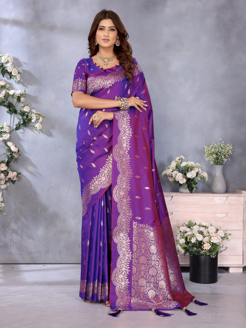 Anaita Purple Premium Banarasi Tissue Silk Saree With Gala Weaving Work - Distacart