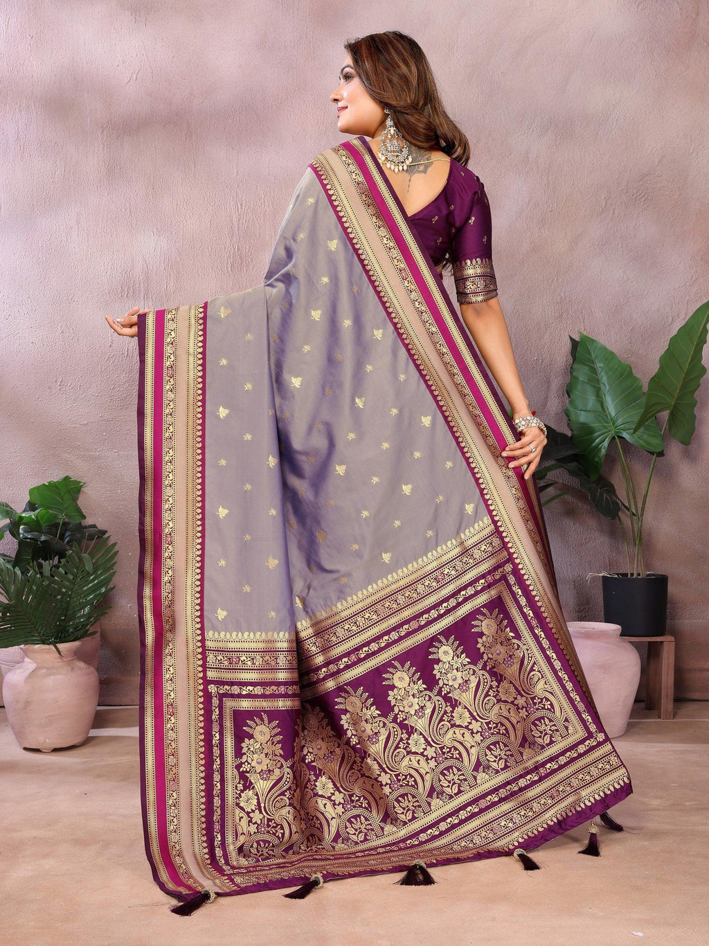 Anaita Purple Handloom Kalamkari Silk Saree With Zari Woven Work - Distacart