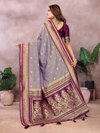 Anaita Purple Handloom Kalamkari Silk Saree With Zari Woven Work - Distacart