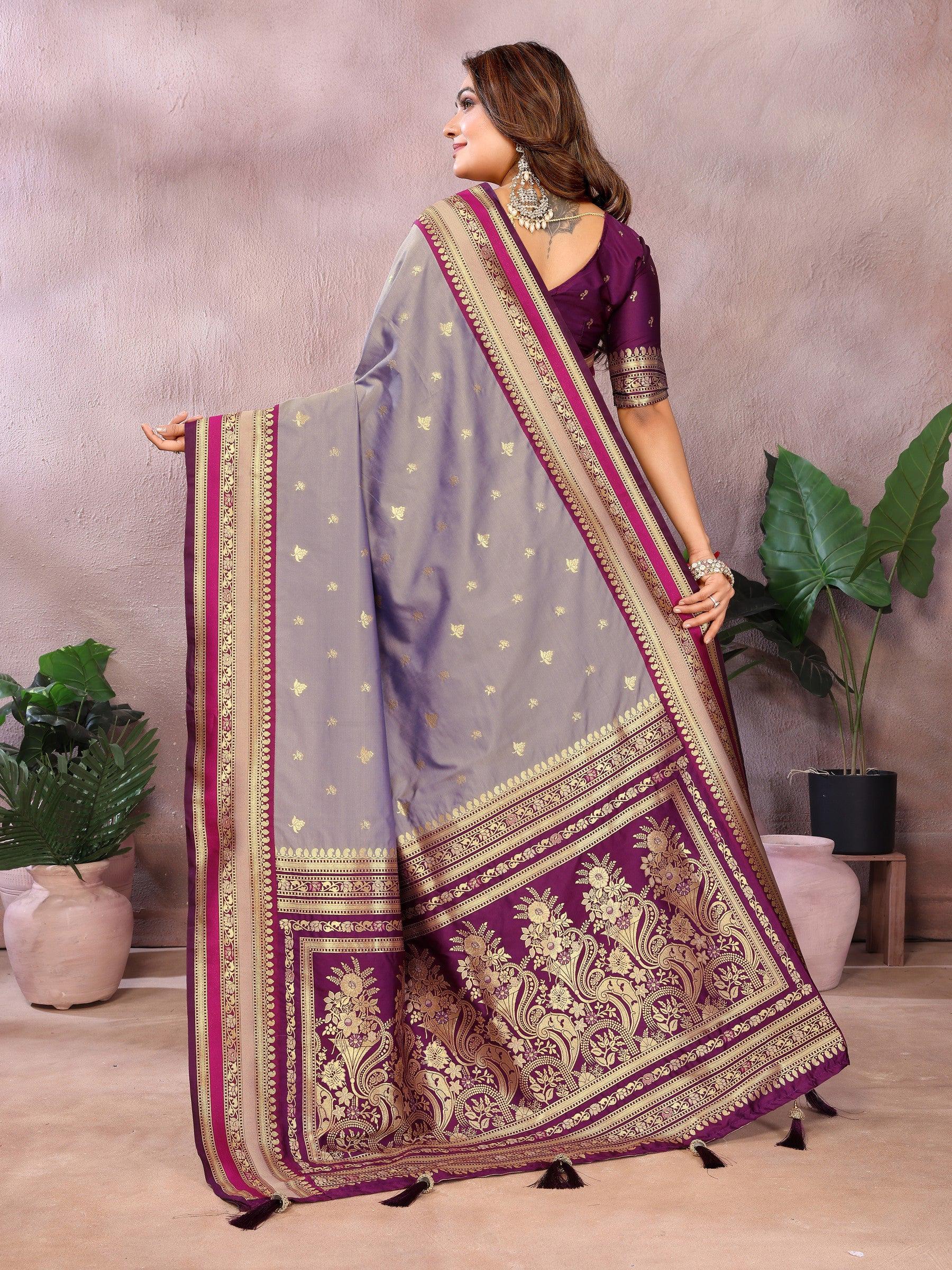 Anaita Purple Handloom Kalamkari Silk Saree With Zari Woven Work - Distacart