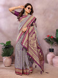 Anaita Purple Handloom Kalamkari Silk Saree With Zari Woven Work - Distacart