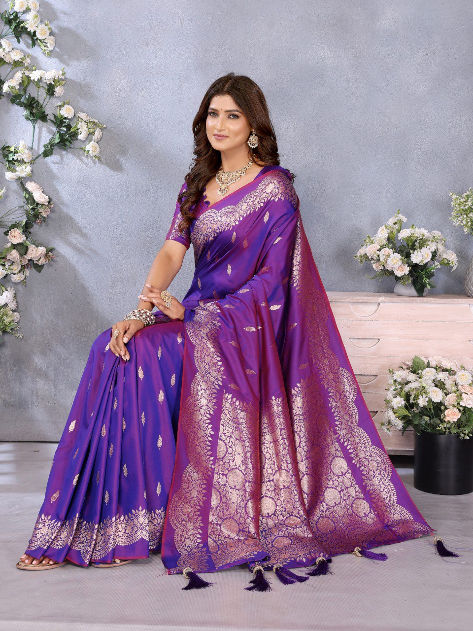 Anaita Purple Premium Banarasi Tissue Silk Saree With Gala Weaving Work - Distacart
