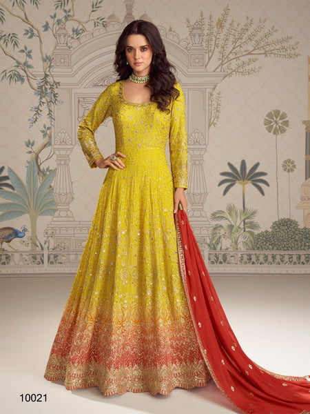 Anaita Yellow Georgette Stitched Anarkali Suit With Embroidered Sequins Work
