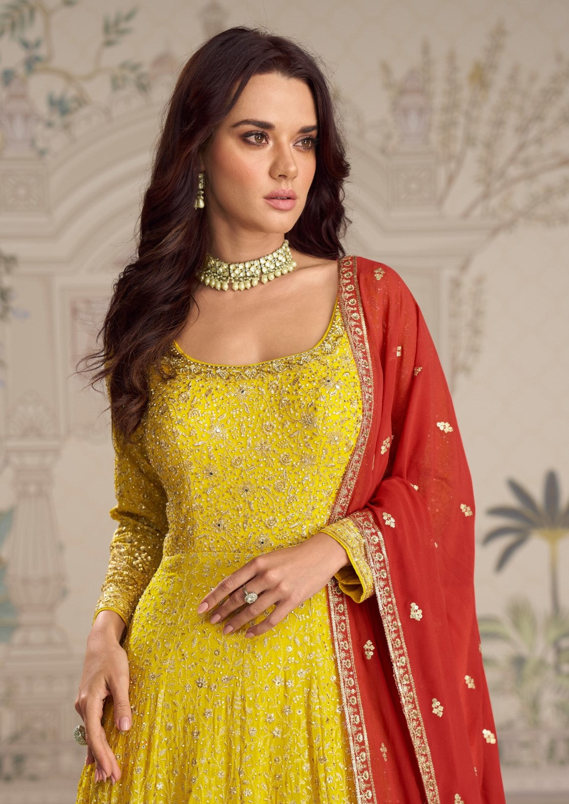 Anaita Yellow Georgette Stitched Anarkali Suit With Embroidered Sequins Work - Distacart