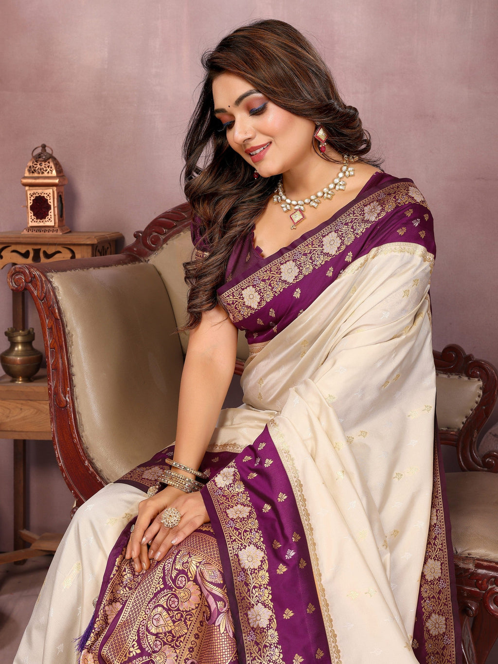 Anaita Beige Handloom Kalamkari Silk Saree With Zari Woven Work - Distacart