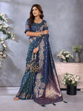 Anaita Dark Navy Blue Premium Banarasi Tissue Silk Saree With Gala Weaving Work - Distacart