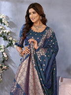 Anaita Dark Navy Blue Premium Banarasi Tissue Silk Saree With Gala Weaving Work - Distacart