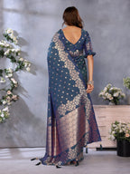 Anaita Dark Navy Blue Premium Banarasi Tissue Silk Saree With Gala Weaving Work - Distacart