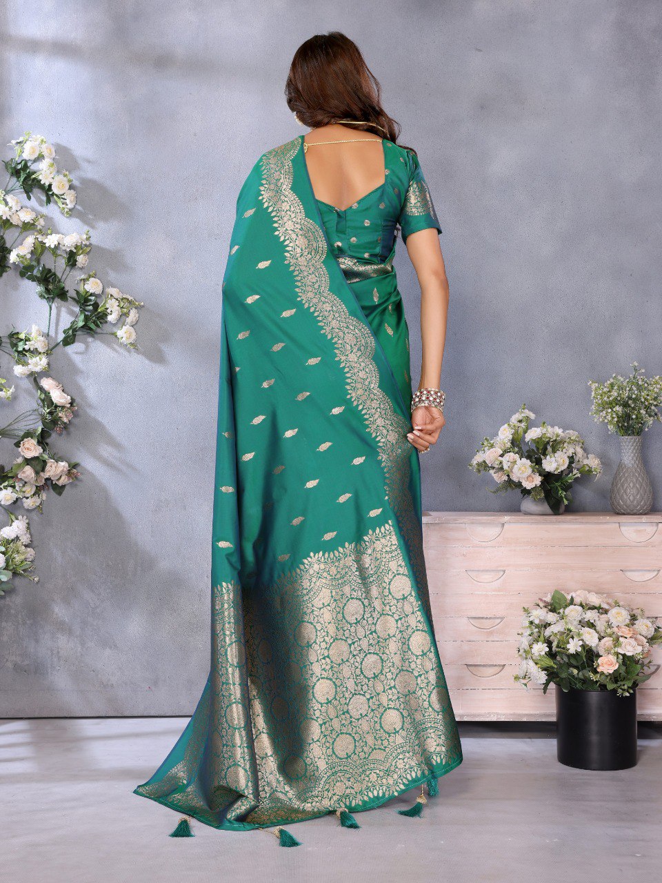 Anaita Green Premium Banarasi Tissue Silk Saree With Gala Weaving Work - Distacart