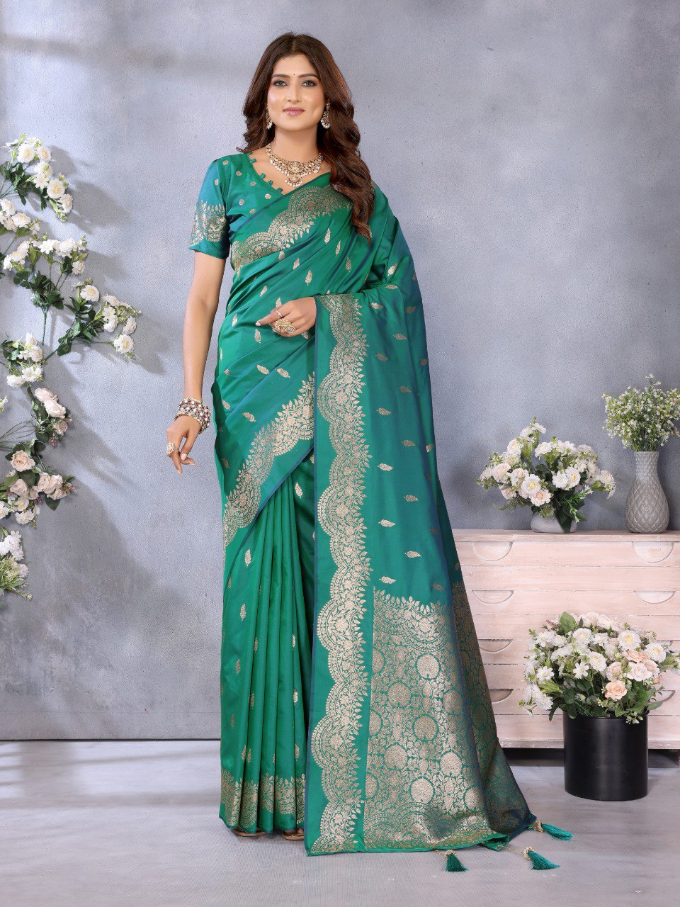 Anaita Green Premium Banarasi Tissue Silk Saree With Gala Weaving Work - Distacart