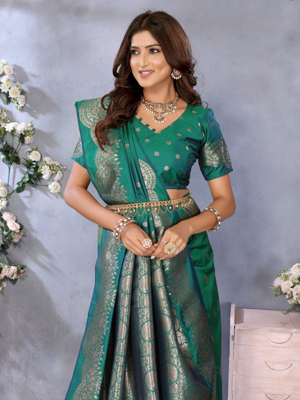 Anaita Green Premium Banarasi Tissue Silk Saree With Gala Weaving Work - Distacart