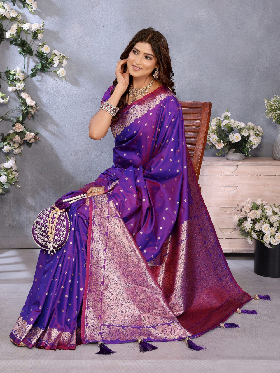 Anaita Purple Premium Banarasi Tissue Silk Saree With Gala Weaving Work - Distacart