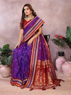 Anaita Violet Handloom Kalamkari Silk Saree With Zari Woven Work - Distacart