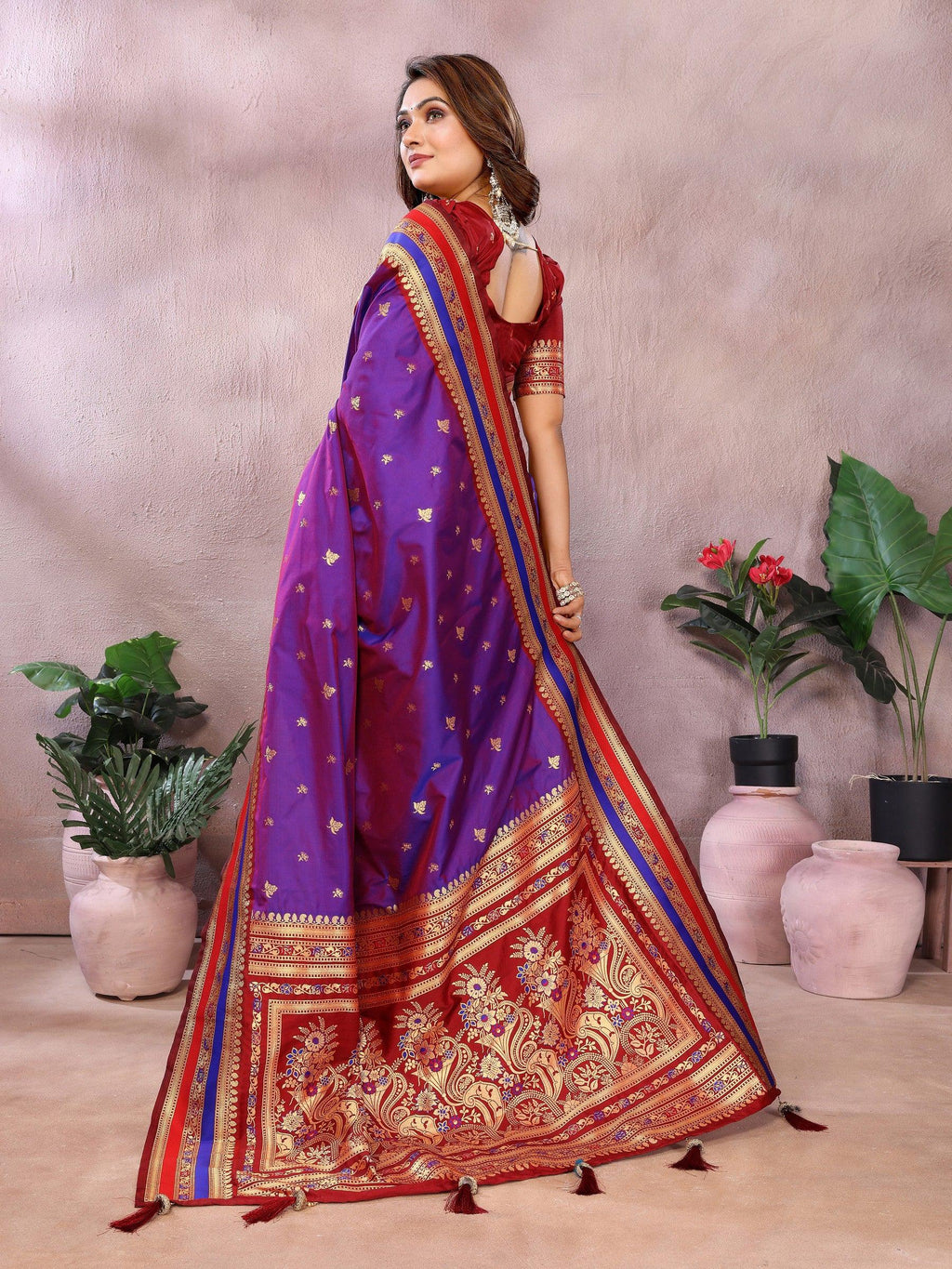 Anaita Violet Handloom Kalamkari Silk Saree With Zari Woven Work - Distacart