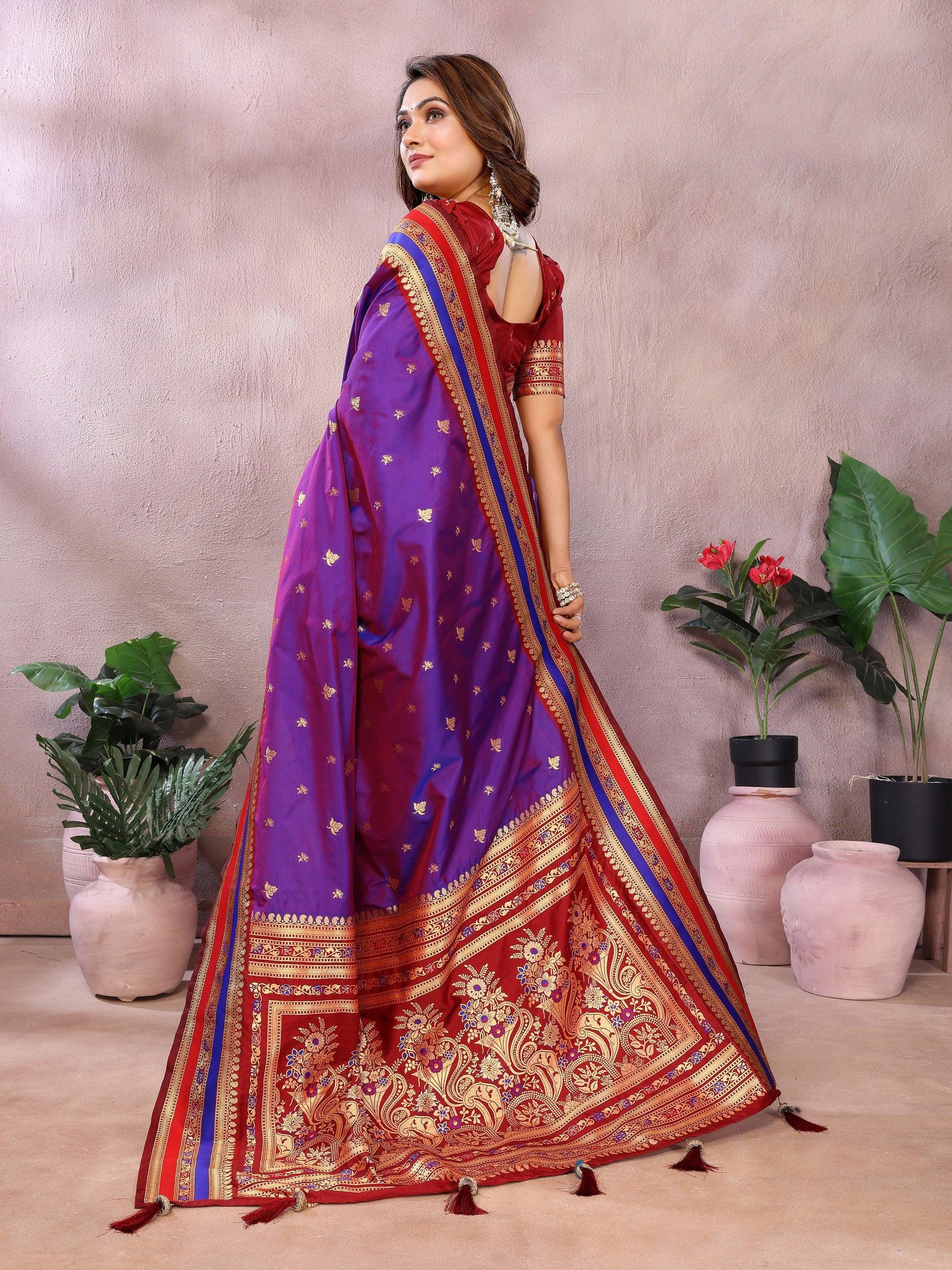 Anaita Violet Handloom Kalamkari Silk Saree With Zari Woven Work - Distacart