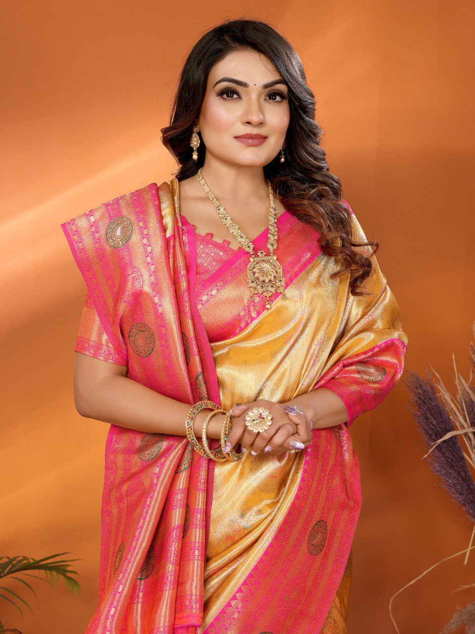 Anaita Yellow Banarasi Tissue Silk Saree With Weaving Work - Distacart