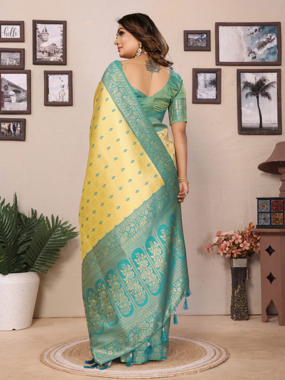 Anaita Yellow Tissue Silk Saree With Weaving Zari Work - Distacart
