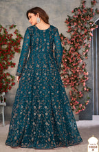 Anaita Teal Embroidered Butterfly Net Anarkali Suit - Distacart