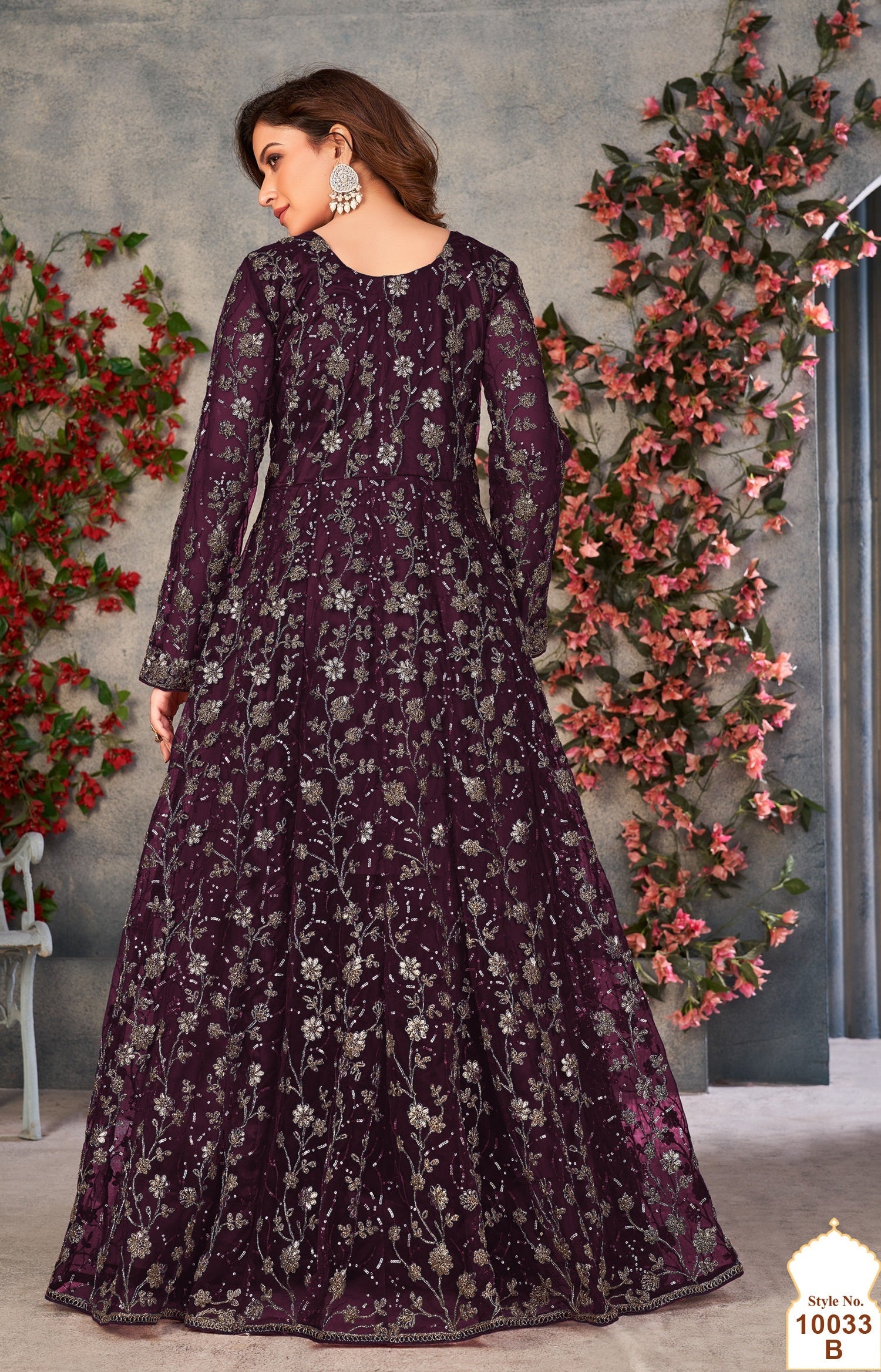 Anaita Wine Embroidered Butterfly Net Anarkali Suit - Distacart