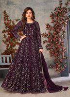 Anaita Wine Embroidered Butterfly Net Anarkali Suit - Distacart