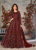 Anaita Maroon Embroidered Butterfly Net Anarkali Suit - Distacart