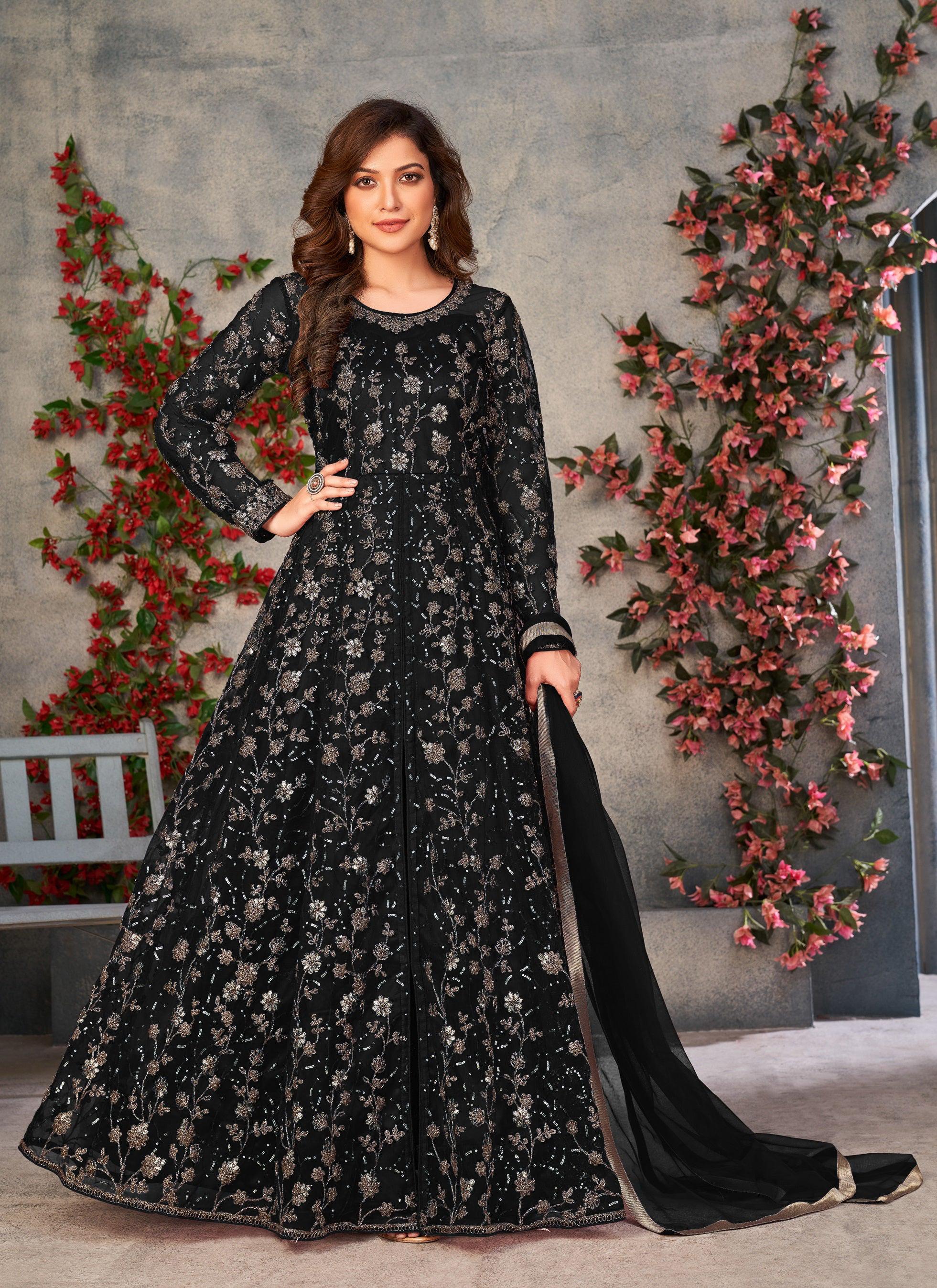 Anaita Black Embroidered Butterfly Net Anarkali Suit - Distacart