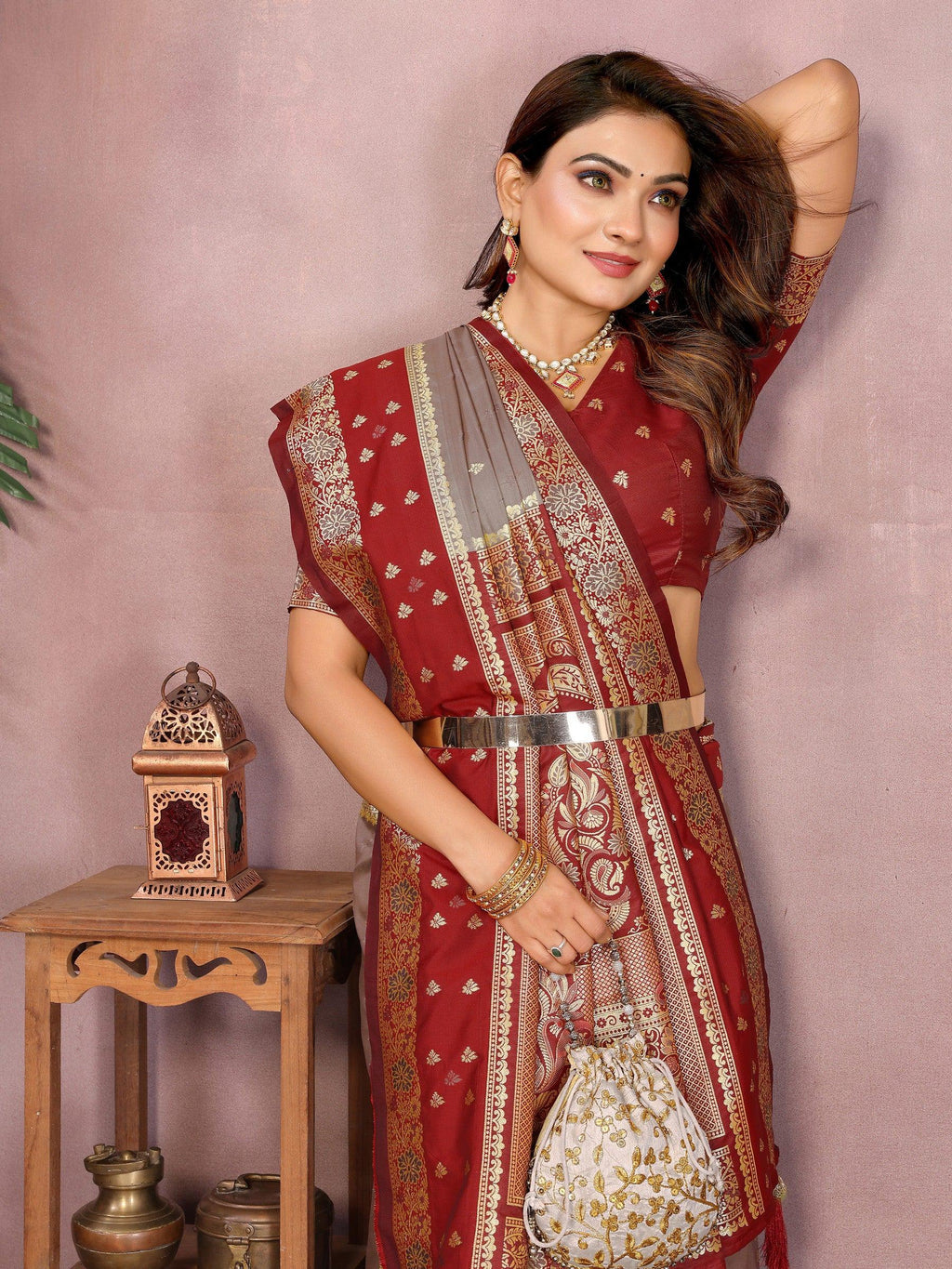Anaita Grey Handloom Kalamkari Silk Saree With Zari Woven Work - Distacart