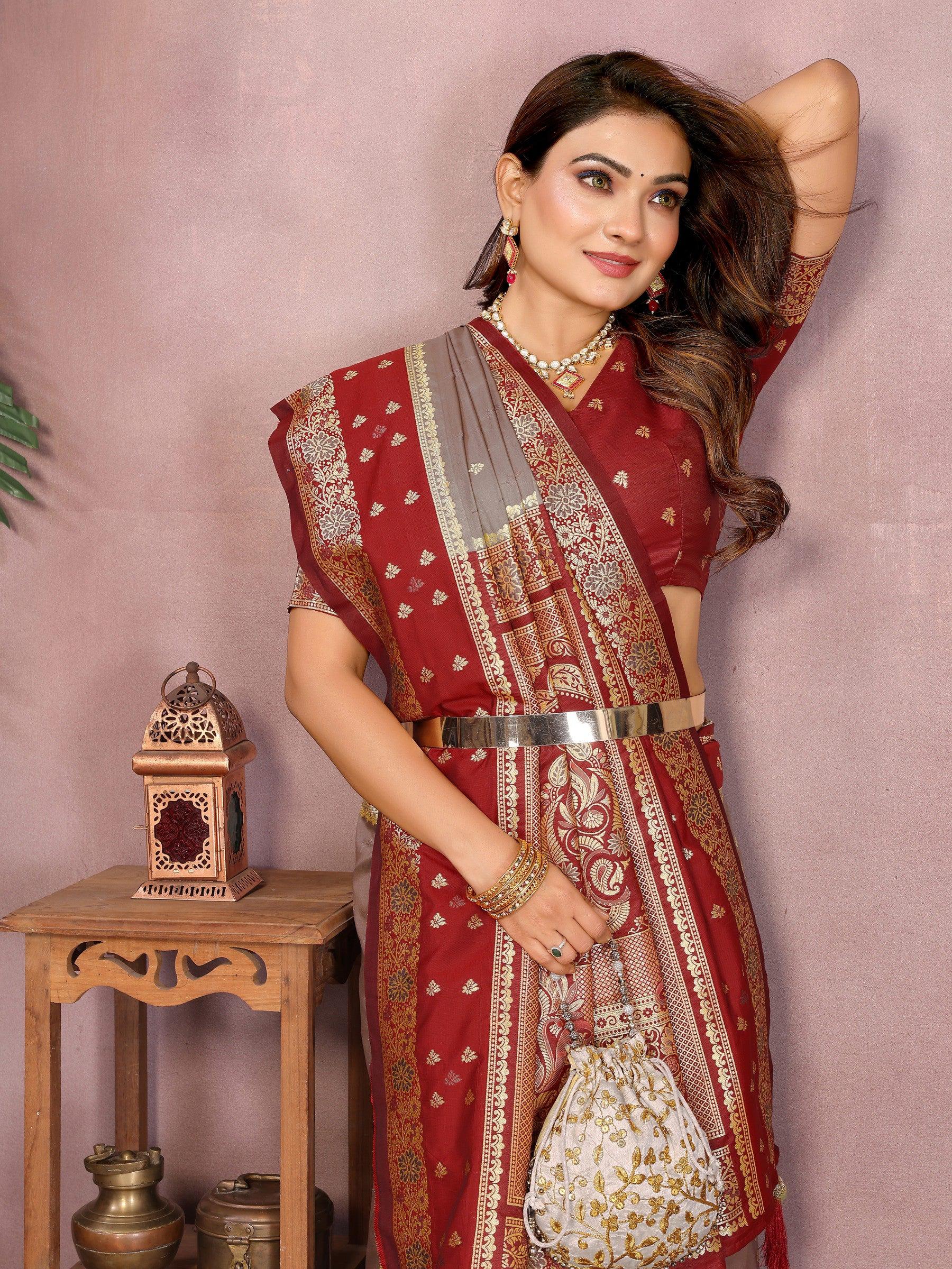 Anaita Grey Handloom Kalamkari Silk Saree With Zari Woven Work - Distacart