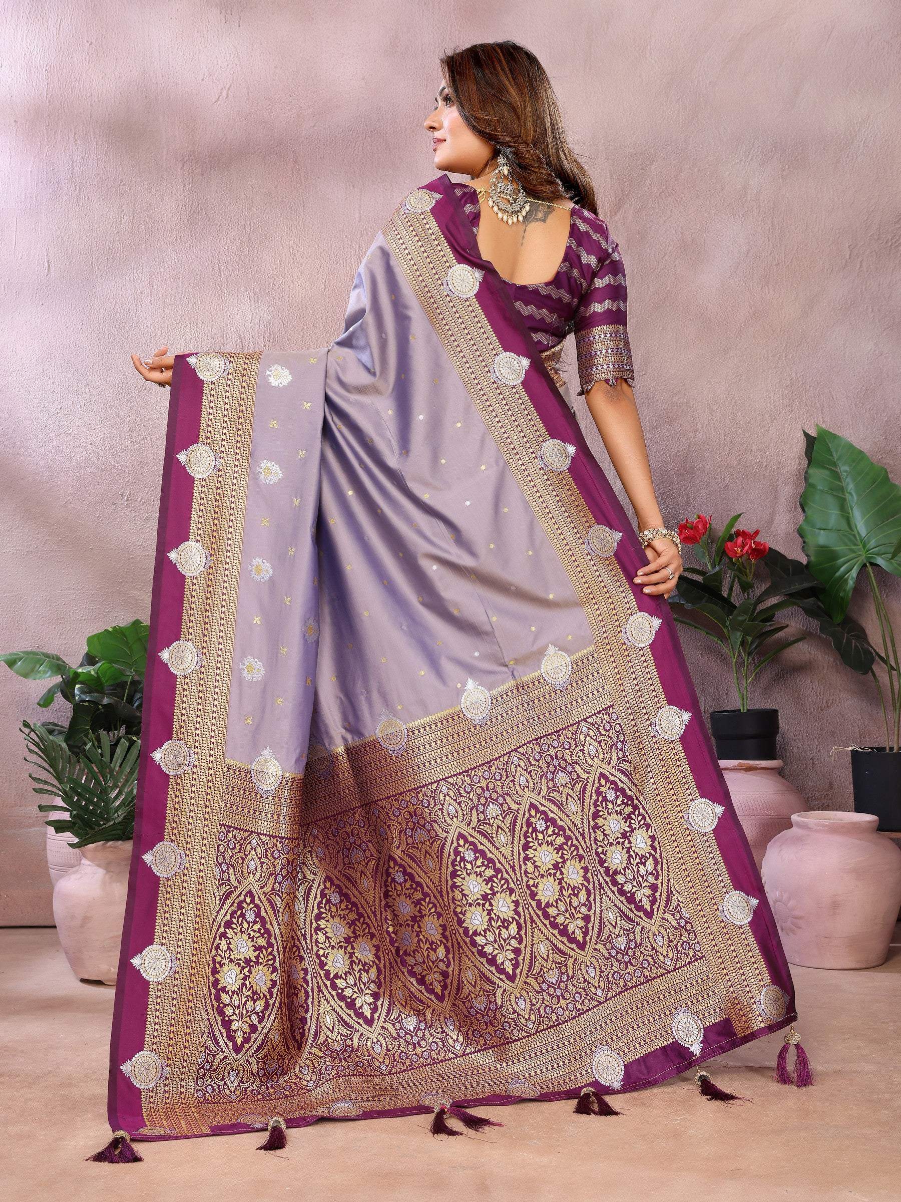 Anaita Lavender Handloom Kalamkari Silk Saree With Zari Woven Work - Distacart