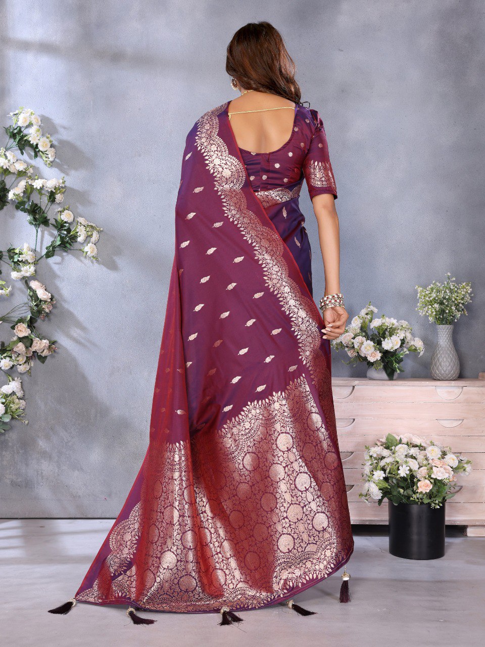 Anaita Maroon Premium Banarasi Tissue Silk Saree With Gala Weaving Work - Distacart