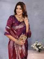 Anaita Maroon Premium Banarasi Tissue Silk Saree With Gala Weaving Work - Distacart
