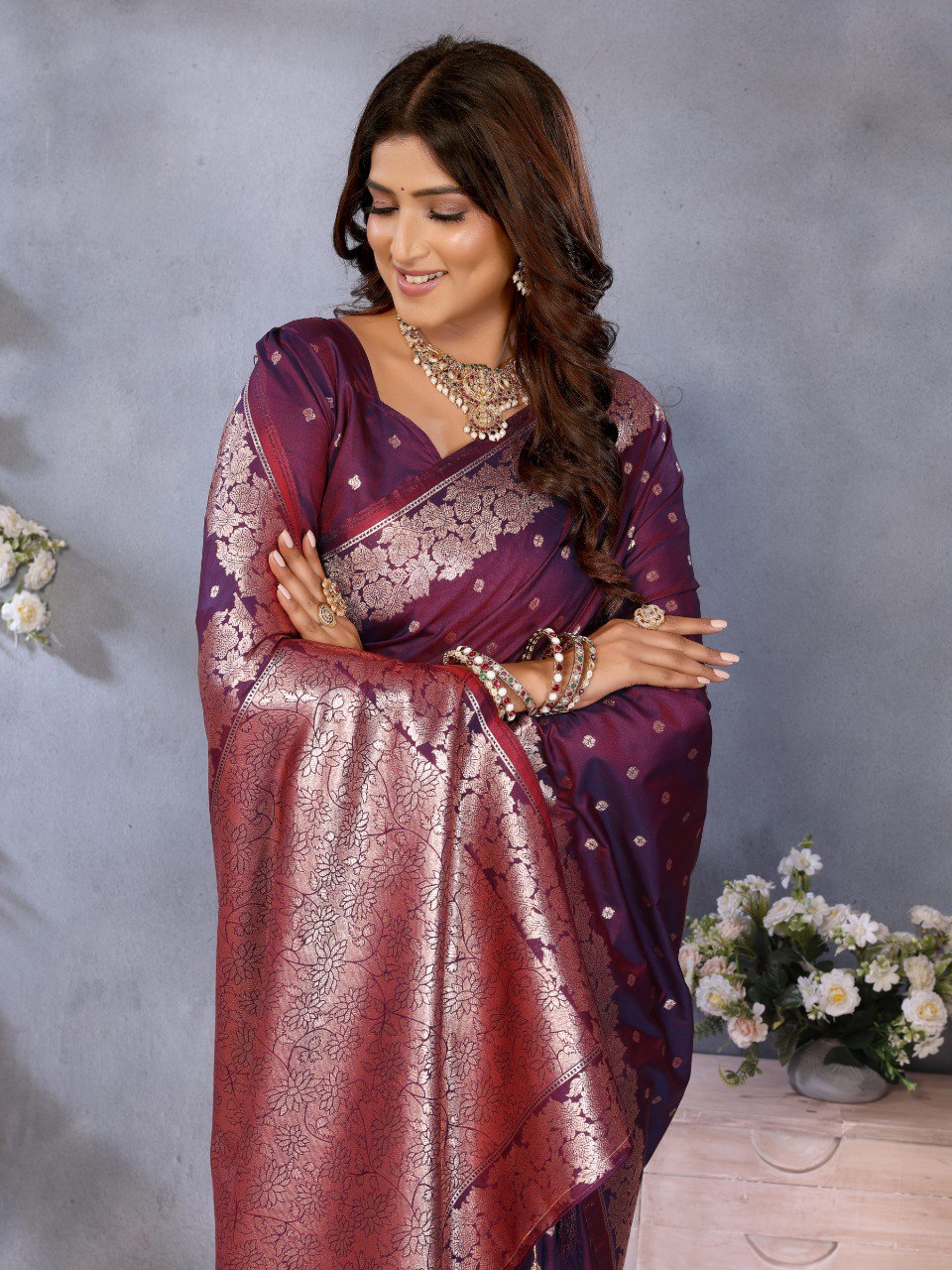 Anaita Maroon Premium Banarasi Tissue Silk Saree With Gala Weaving Work - Distacart