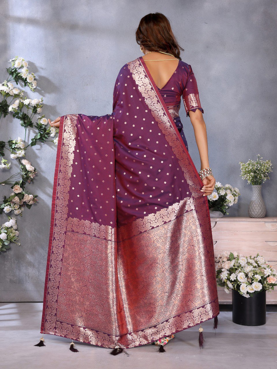 Anaita Maroon Premium Banarasi Tissue Silk Saree With Gala Weaving Work - Distacart