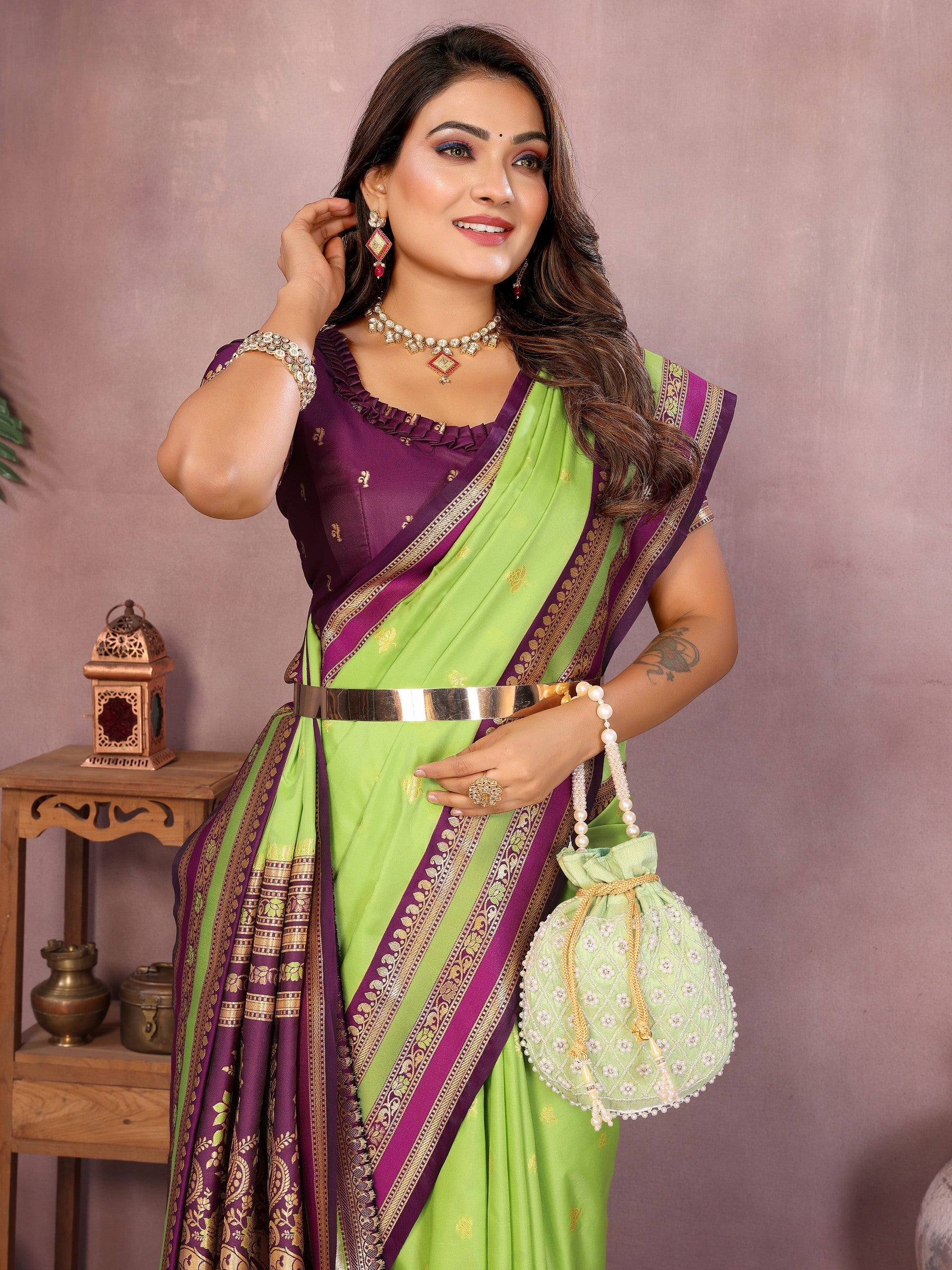 Anaita Parrot Handloom Kalamkari Silk Saree With Zari Woven Work - Distacart