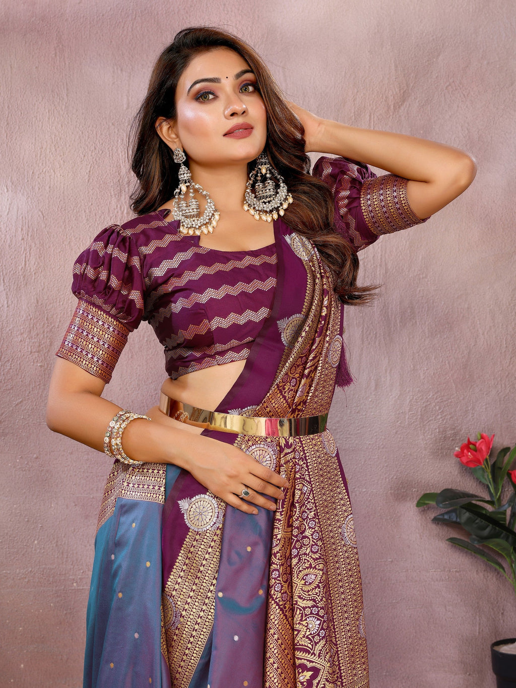 Anaita Purple Handloom Kalamkari Silk Saree With Zari Woven Work - Distacart