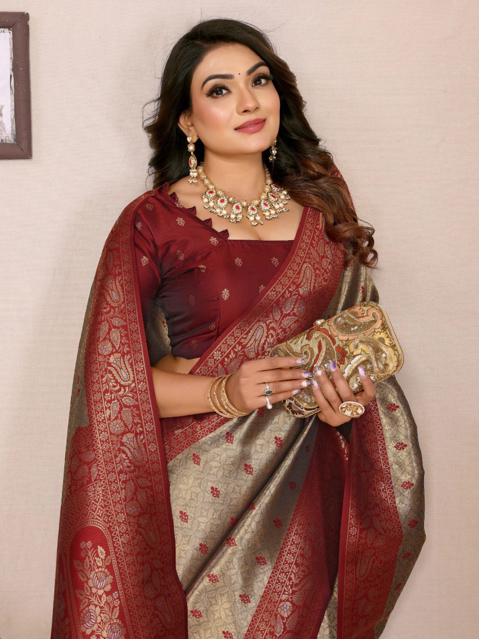 Anaita Beige Tissue Silk Saree With Weaving Zari Work - Distacart