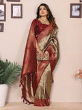 Anaita Beige Tissue Silk Saree With Weaving Zari Work - Distacart