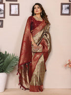 Anaita Beige Tissue Silk Saree With Weaving Zari Work - Distacart