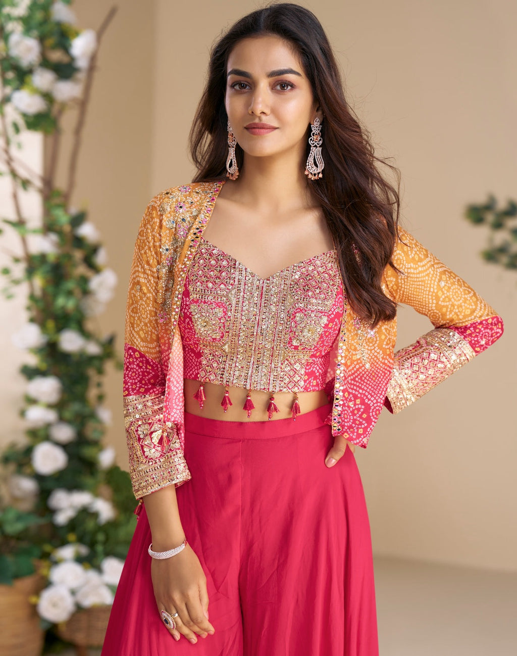 Anaita Magenta Heavy Chinon Silk Readymade 3 Piece Set With Sequence & Mirror Work - Distacart