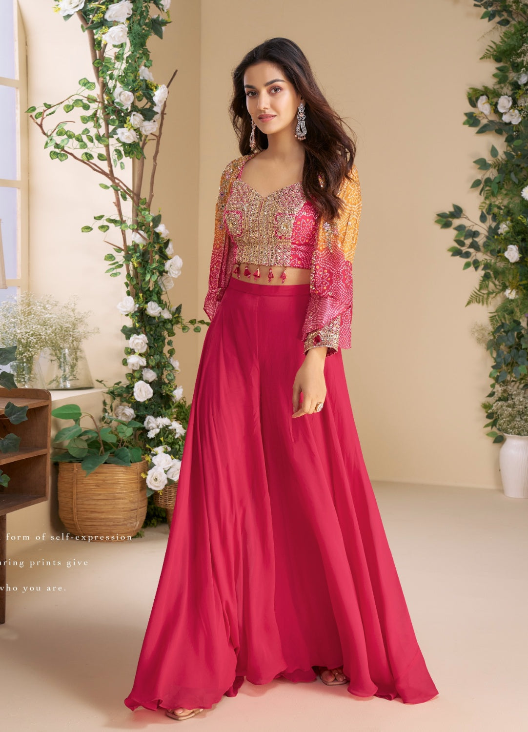 Anaita Magenta Heavy Chinon Silk Readymade 3 Piece Set With Sequence & Mirror Work - Distacart