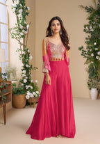 Anaita Magenta Heavy Chinon Silk Readymade 3 Piece Set With Sequence & Mirror Work - Distacart